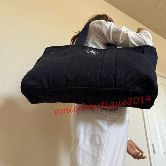 NWT Tory Burch 156476 Canvas Tote Warm Night Midnight Blue Navy Large Logo Bag - Picture 6 of 9